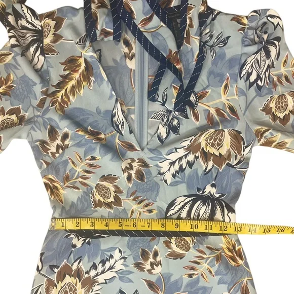 NWT BCBGMaxAzria Ashley Blue Liberty Floral Print TieNeck Long Sleeve Maxi Dress - Picture 11 of 16